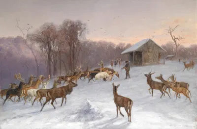 Fütterung von Dam- und Rotwild im Winter by Вильгельм Рихтер, 1878 — digital art print download