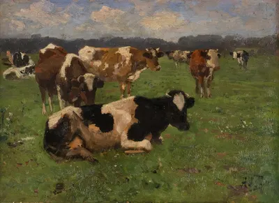 Cows on a meadow by Адольф Линс — digital art print download