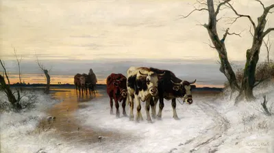 Heimtrieb der Herde in winterlicher Landschaft by Кристиан Мали — digital art print download