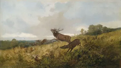 Rotwild in herbstlicher Landschaft by Christoffer Drathmann, 1881 — digital art print download