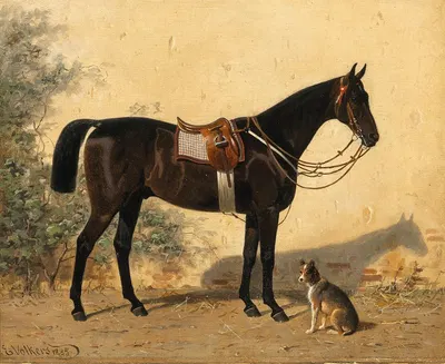 A Black Horse with a Dog by Эмиль Волькерс, 1885 — digital art print download
