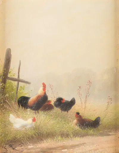 Chicken by the roadside by Fritz Lange — digital art print download