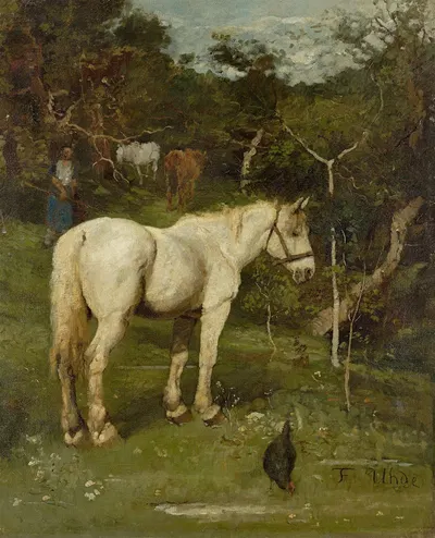 A white horse by Fritz von Uhde, 1880 — digital art print download