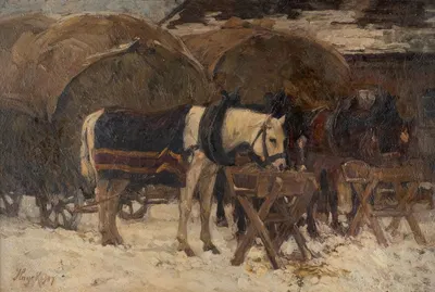 Resting horses by Ганс фон Хайек, 1907 — digital art print download