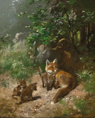 A Vixen with Whelps by Йозеф Шмитцбергер — digital art print download