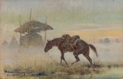 Saddled horse by Józef Ryszkiewicz, 1919 — digital art print download