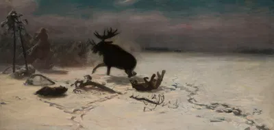 Elk fighting the wolves by Юлиан Фалат — digital art print download