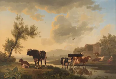 Cows in summer landscape by Лендарт де Конинг — digital art print download