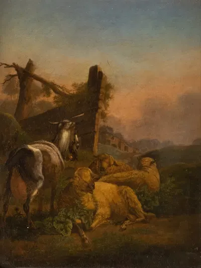 Goat and sheep in vast landscape by Макс Иосиф Вагенбауэр — digital art print download