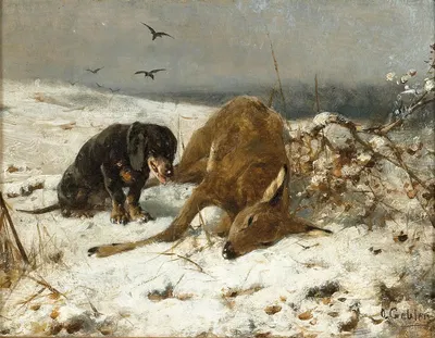 A Hound with Dead Deer by Отто Геблер — digital art print download
