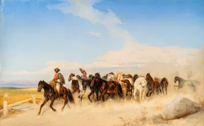 Horses at the Campagna by Карл Вальблом, 1856 — digital art print download