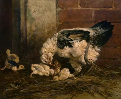 Hen with Chicken by Шарль Верлат, 1856 — digital art print download
