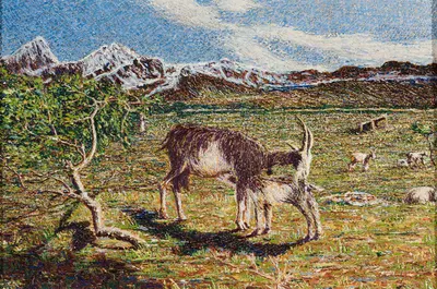 Goats against landscape by Giovanni Segantini, 1891 — digital art print download