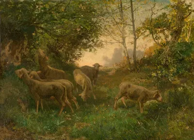 Sheep on the Fringe of the Wood by Ипполит Буленжер, 1864 — digital art print download