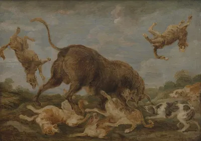 Buffalo attacked by dogs by Paul de Vos — digital art print download