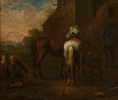 Horses in front of a tavern by Питер ван Блоемен — digital art print download