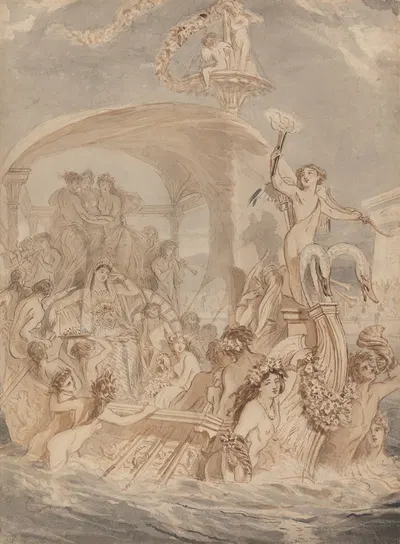 Cleopatra on the Cydnus to Meet Antony by Альфред Эдвард Шалон — digital art print download