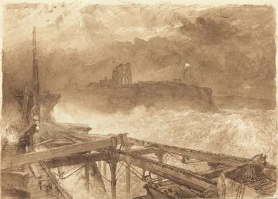 Study for Tynemouth Pier – Lighting the Lamps at Sundown by Alfred William Hunt — digital art print download