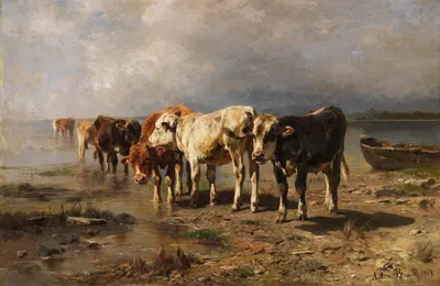 Kühe am Seeufer by Антон Брайт, 1889 — digital art print download