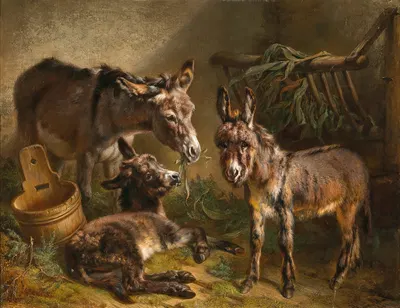 Donkies in a Stable by Benno Adam, 1861 — digital art print download