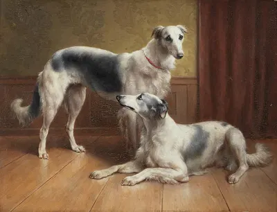 A Pair of Borzois in an interior by Carl Reichert — digital art print download