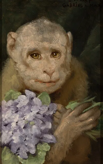 Monkey with a bouquet of violets by Gabriel von Max — digital art print download