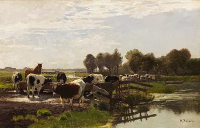 Weidetiere in Flusslandschaft by Герман Байш — digital art print download