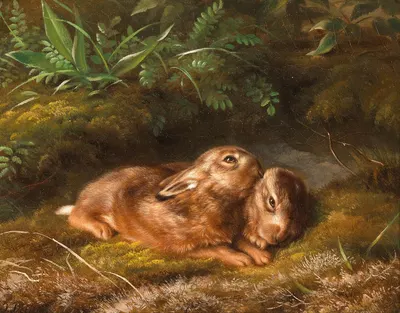 Two Rabbits in the Moss by Johannes Christian Deiker — digital art print download