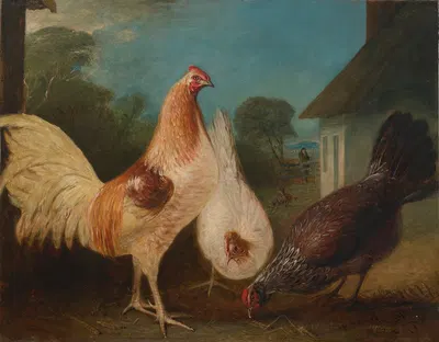 Chickens in a barnyard by Джон Фернли, 1850 — digital art print download
