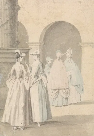 Ladies Beside a Column and Arcade by Anthony Highmore — digital art print download