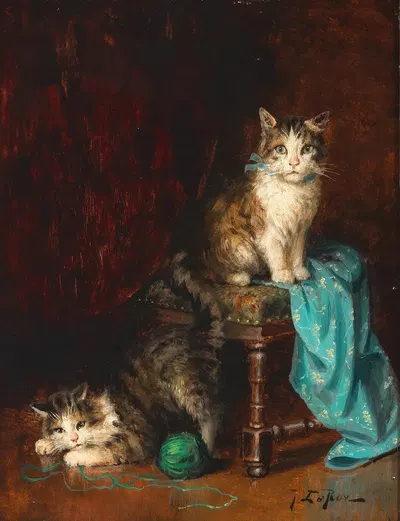 Kittens Playing – The Model by Jules Le Roy — digital art print download
