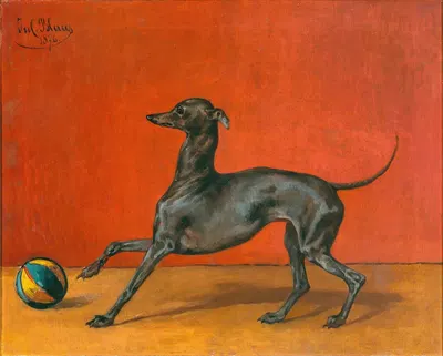 A Greyhound or Italian Sighthound with Ball by Юлий фон Блаас, 1876 — digital art print download