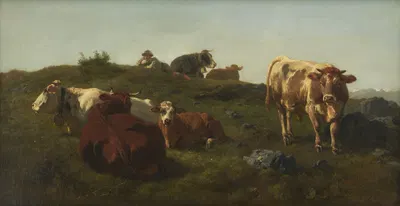 Boy Herding Cows by Karl Roux, 1873 — digital art print download