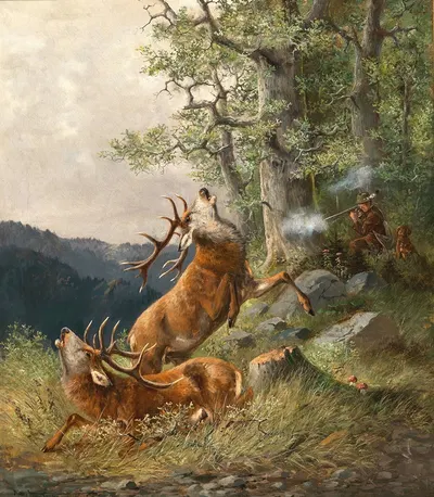 Deer Hunting by Moritz Müller II, 1893 — digital art print download