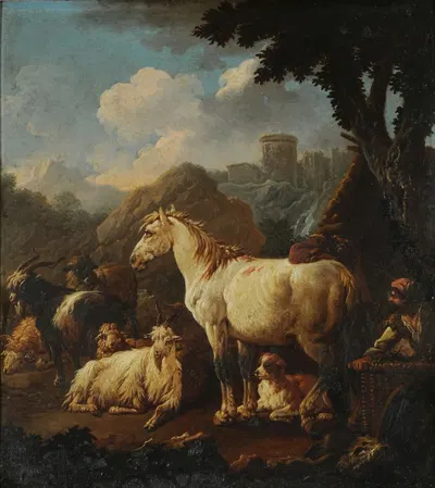 Shepherd and animals in a landscape by Филипп Петер Рус — digital art print download