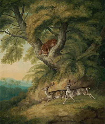 A Leopard with two passing deer by William-Samuel Howitt — digital art print download