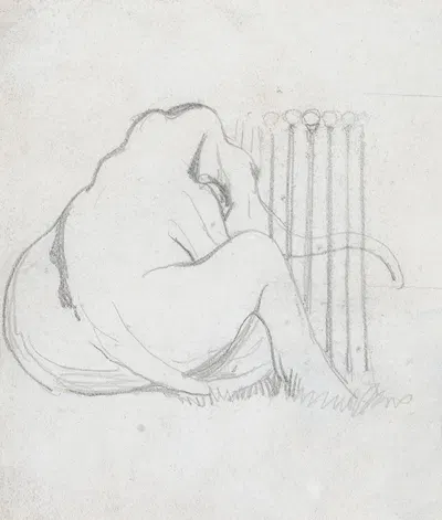 A Baby Elephant sitting by a fence by Даниэль Макиллис — digital art print download