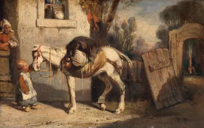 A Horse with Child Holding Reins by Александр-Габриэль Декамп — digital art print download