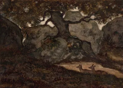 Two deer at rest in the forest of Fontainebleau by Антуан-Луи Барье — digital art print download