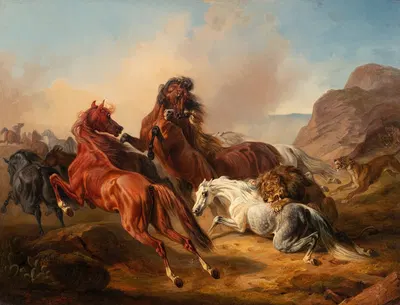 Horses attacked by lions by Франц Адам, 1846 — digital art print download