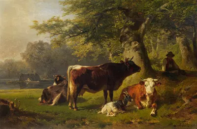 Weidelandschaft mit Hirtejunge by Фридрих Вольц, 1885 — digital art print download