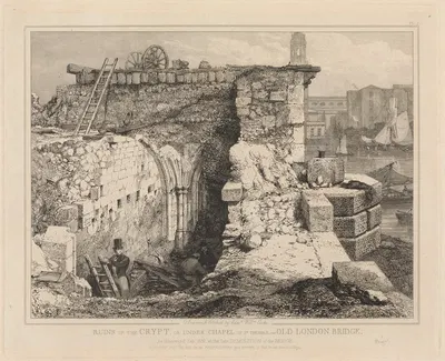 Ruins of the Crypt of St. Thomas on Old London Bridge by Эдвард Уильям Кук, 1832 — digital art print download
