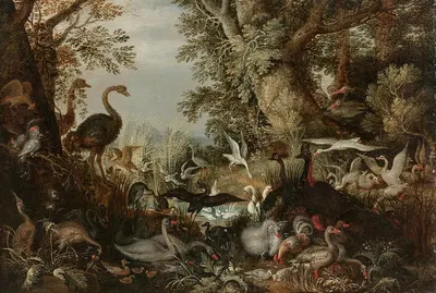 Oiseaux en couples dans un paysage by Роелант Савери — digital art print download