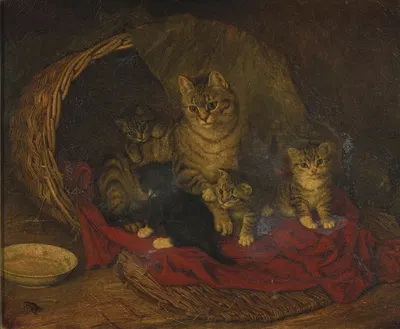 Cat and Kittens by Фрэнк Патон, 1882 — digital art print download