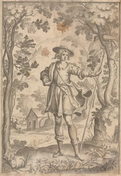 A Hunter Holding a Spear in a Woodland Setting by Francis Cleyn — digital art print download