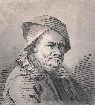 A Man in Eccentric Head Gear and Collar by Francis Le Piper — digital art print download