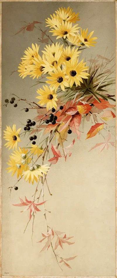 Helianthus angustifolius. Ligustrum vulgare ; zonnebloem, liguster by E. Vouga — digital art print download