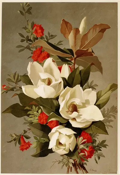 Punica granatum. Magnolia tulipifera ; granaatappel, tulpenboom by E. Vouga — digital art print download