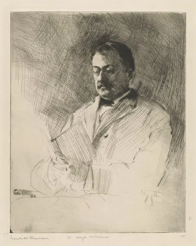 Portrait of George R. Agassiz, professor of zoology at Harvard University, reading a book by Фрэнк Уэстон Бенсон, 1915 —…