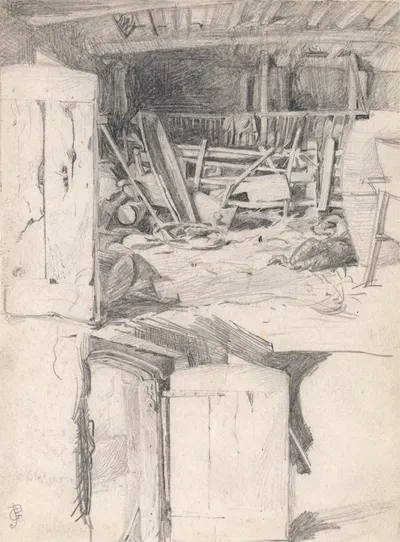 Study for 'The Goose', 1867: Interior of a Barn by George John Pinwell, 1866 — digital art print download